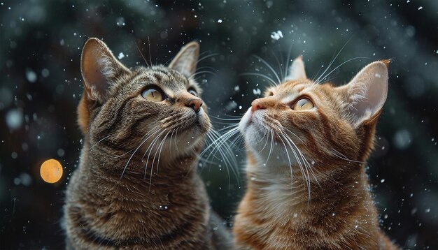 Un lindo gato mirando afuera al cielo colorido y estrellado un gatito lindo brillos mágicos un resplandor estelar