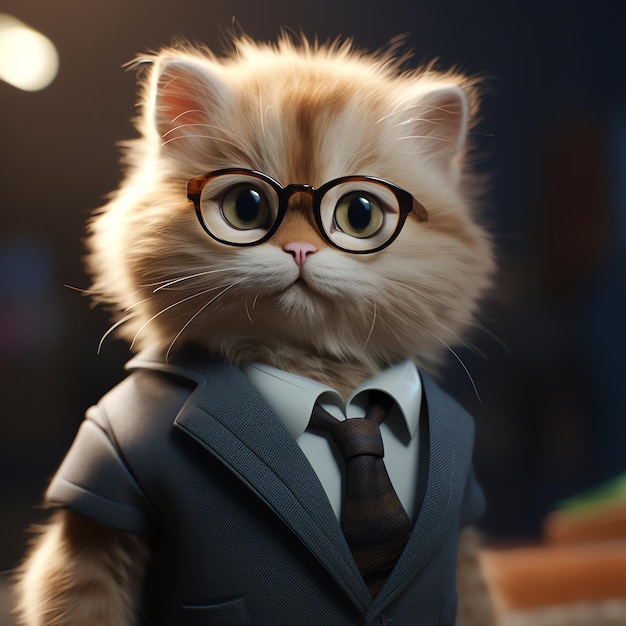 Foto el lindo gato de negocios con gafas es la luz suprema gráficos 2k hdr