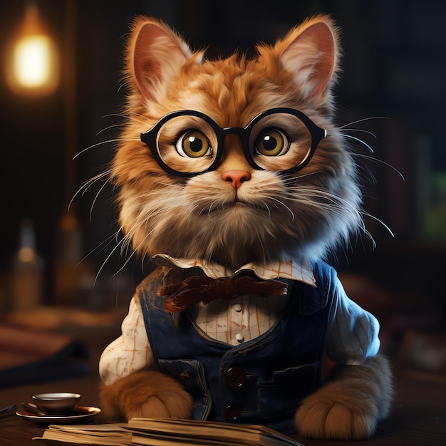 Foto el lindo gato de negocios con gafas es la luz suprema gráficos 2k hdr