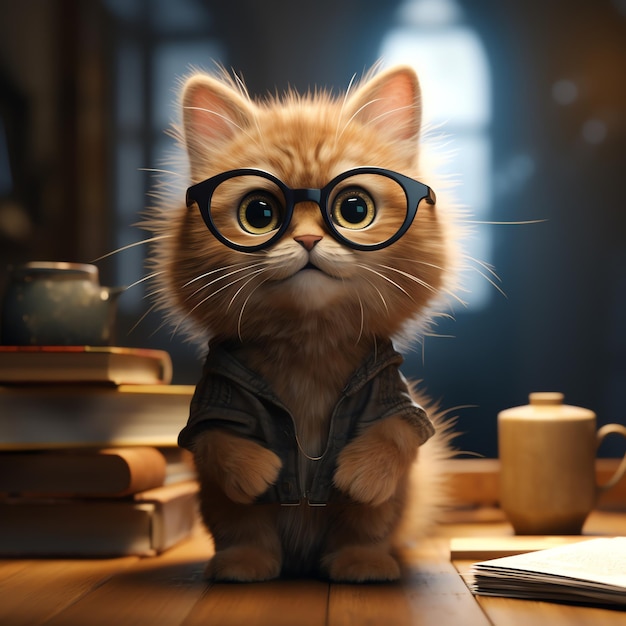 Foto el lindo gato de negocios con gafas es la luz suprema gráficos 2k hdr