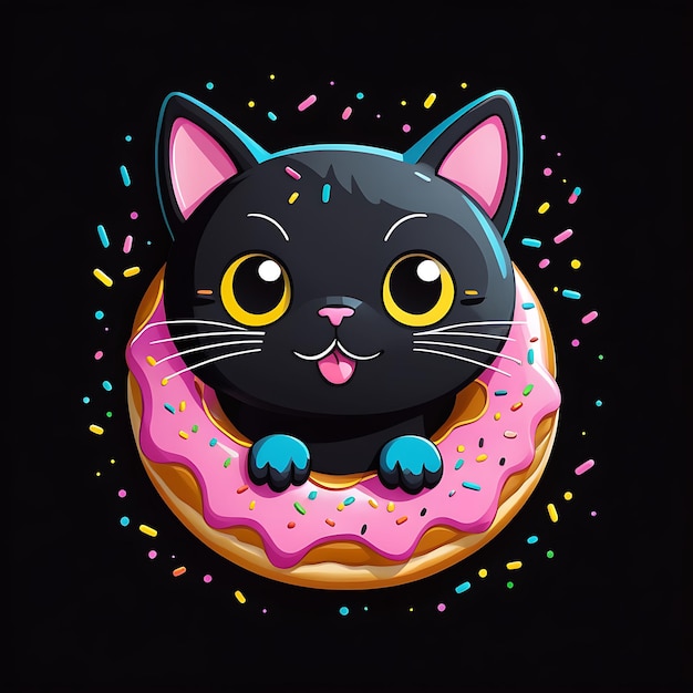 El lindo Gato Negro aparece de Donut Cartoon