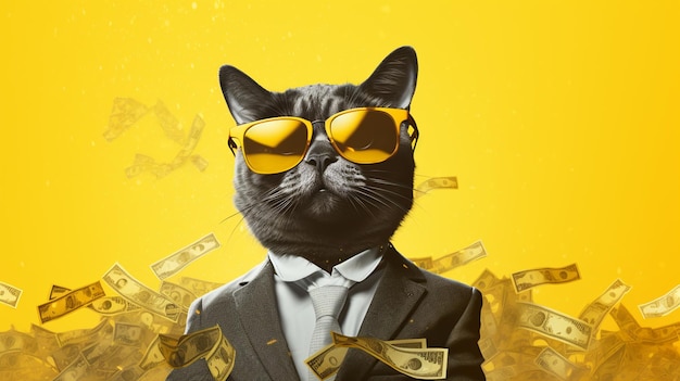 un lindo gato negro con dinero