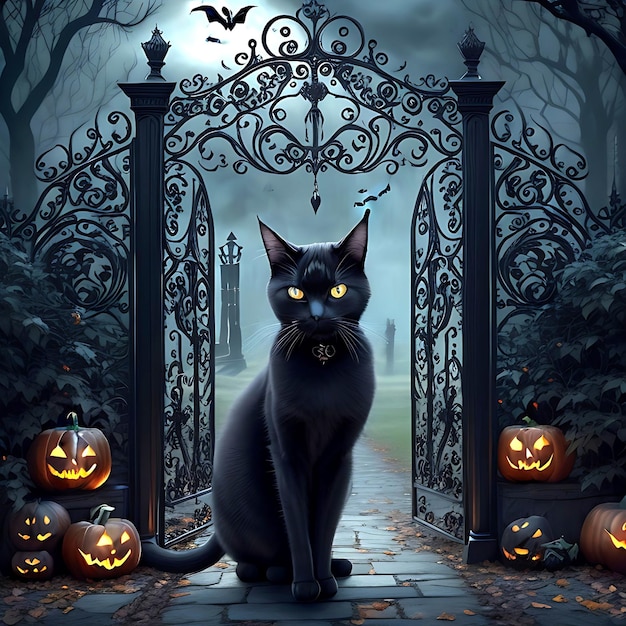 El lindo gato negro de Halloween es generativo.