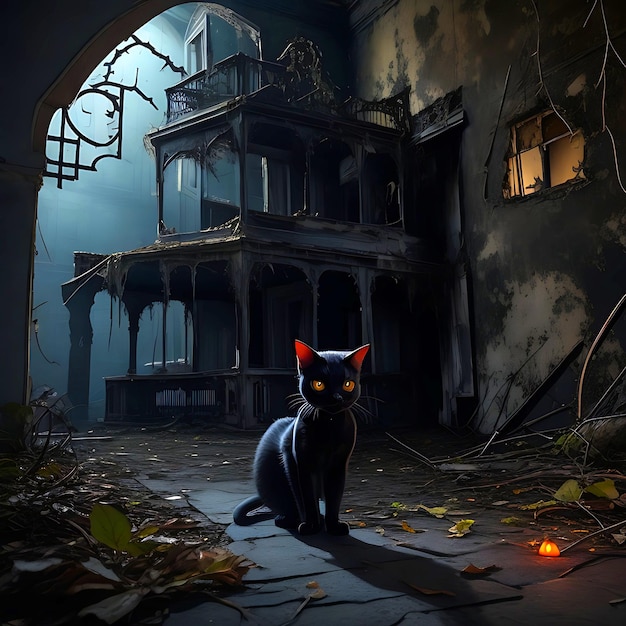 El lindo gato negro de Halloween es generativo.