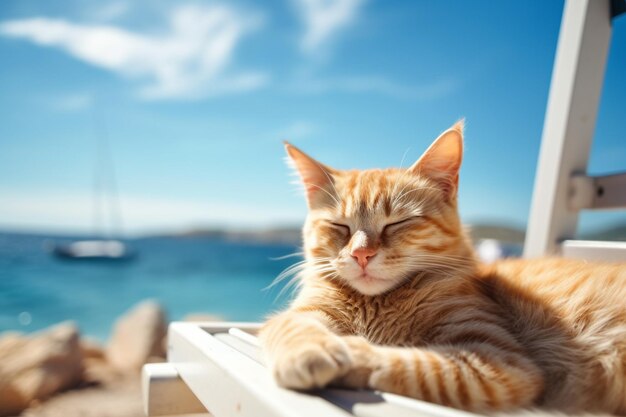 Un lindo gato perezoso sentado en el sol Vista natural