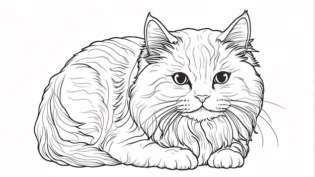 Foto el lindo gato persa de mascotas de la línea de arte dibujado a mano kawaii ilustración del libro de colorear