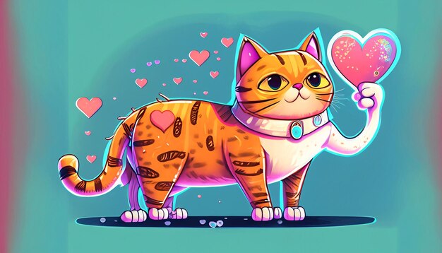 Lindo gato propaga amor mano sosteniendo signo de amor Ilustración de dibujos animados concepto de naturaleza animal juguetón en