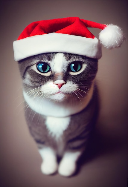 Foto lindo gato con sombrero de santa. arte digital. ilustración 3d