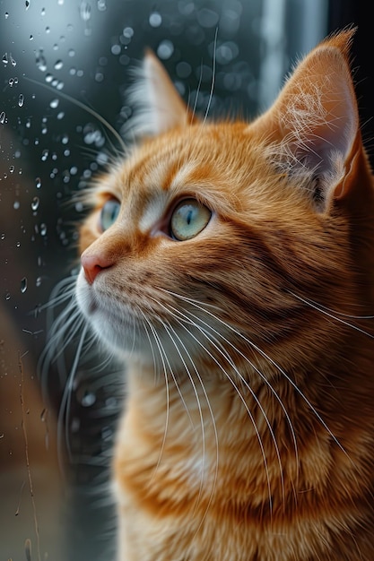 Un lindo gato tabby mirando por la ventana