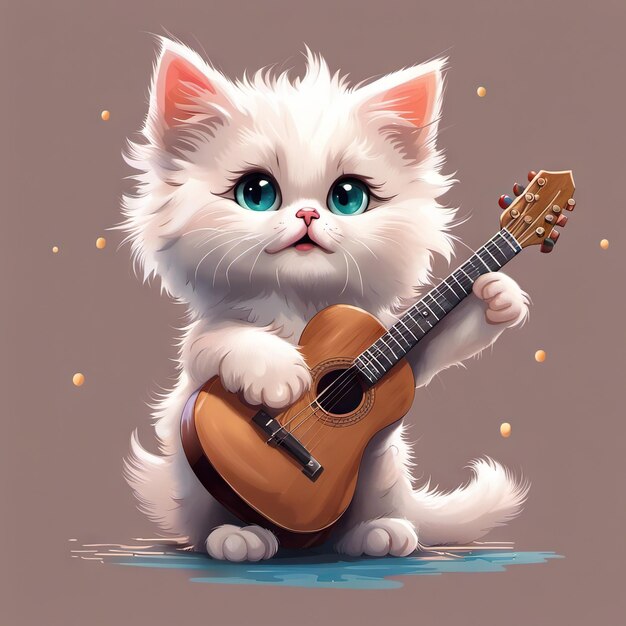 Lindo gato tocando la guitarra concepto de música animal