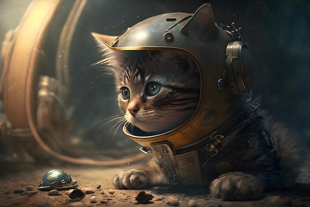 Lindo gato en traje espacial