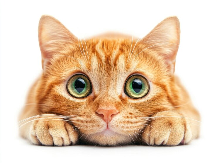 El lindo Ginger Cat con los grandes ojos verdes