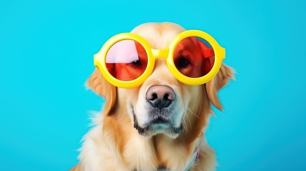 El lindo y gracioso Golden Retriever en el amarillo de moda generado por la IA