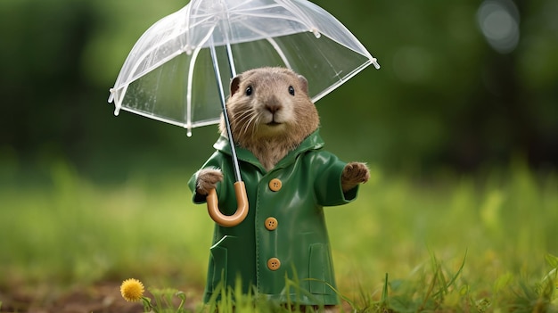 Foto lindo y gracioso marmota antropomórfica en primavera símbolo del día de la marmota