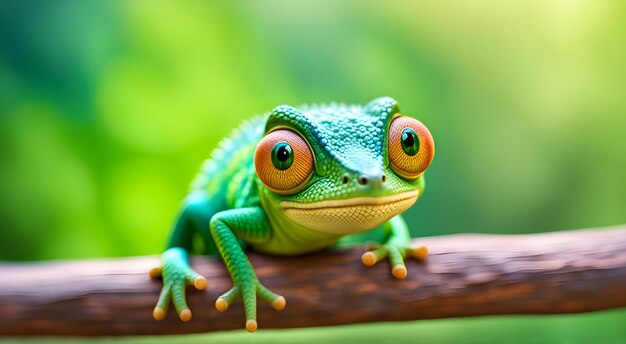 Lindo y gracioso personaje de dibujos animados de arte camaleón animado adorable