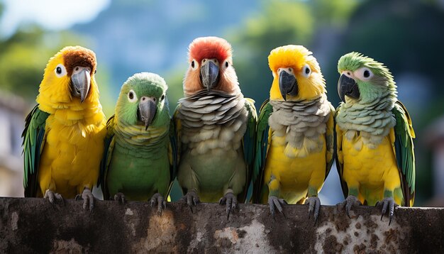 Foto lindo guacamayo posado en ramas de plumas vibrantes en la selva tropical generada por la ia