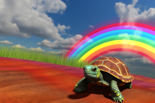 Foto lindo hada arco iris tortuga fantasía lindo animal adecuado para niños libro red neuronal ai