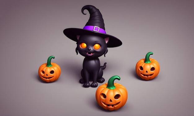 Lindo Halloween Pumpkin 3D Kids Art Banner Diseño de fondo digital Gráfico generado por IA