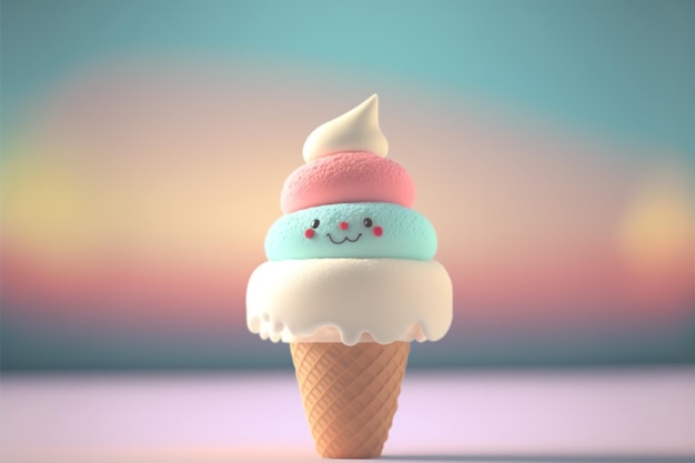 Lindo helado 3D Helado sabroso y dulce con colores modernos Ai generativo