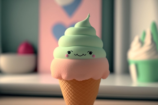 Lindo helado 3D Helado sabroso y dulce con colores modernos Ai generativo