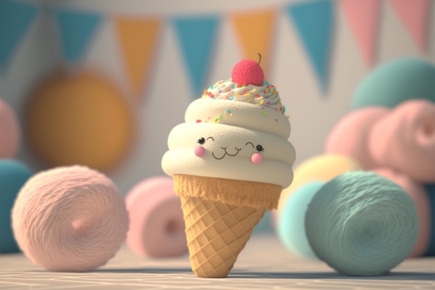 Lindo helado 3D Helado sabroso y dulce con colores modernos Ai generativo