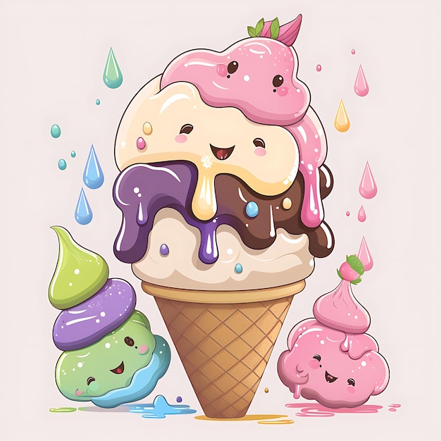 Foto lindo helado estilo de arte digital dibujos animados coloridos