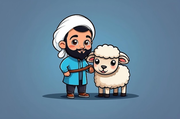Lindo hombre musulmán sosteniendo ovejas dibujos animados icono vectorial ilustración gente animal icono concepto aislado