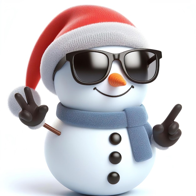 Foto el lindo hombre de nieve con gafas de sol, sombrero y bufanda.