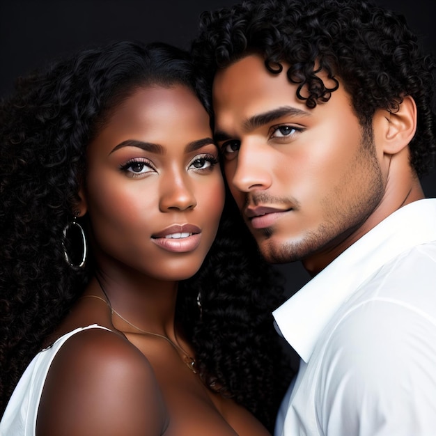 Lindo homem negro e mulher negra posando na frente da câmera Generative Artificial Intelligence