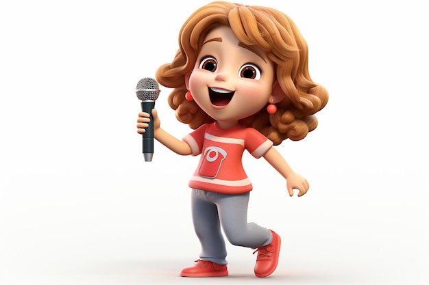 Lindo icono 3D personas feliz niña canta una canción