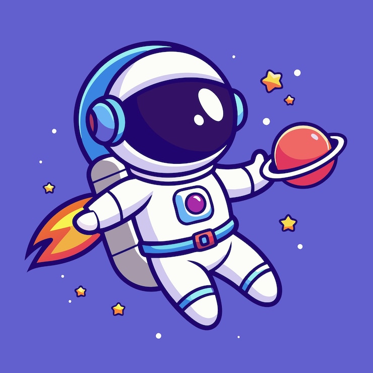 El lindo icono de dibujos animados de astronautas aislado