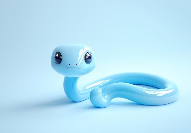 Un lindo icono de serpiente azul renderizado en el estilo de C4D con un fondo simple y espacio blanco en el