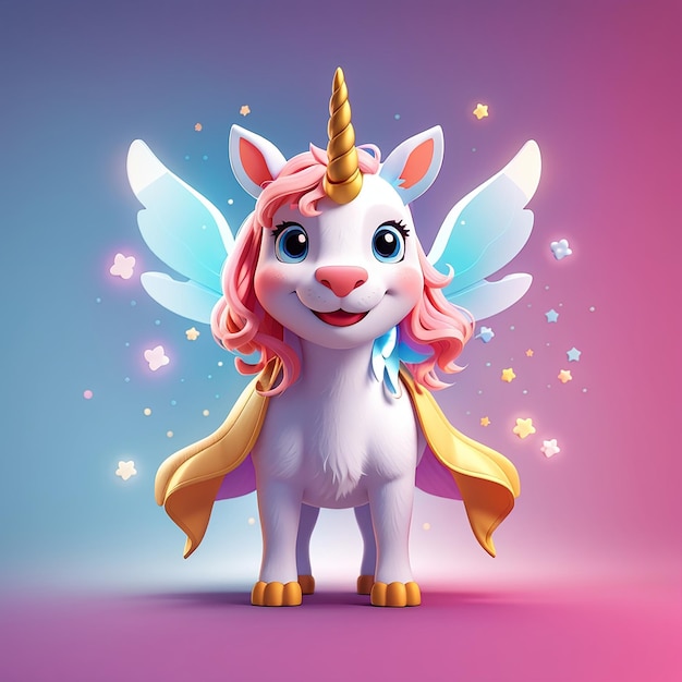 Foto el lindo icono vectorial de dibujos animados de superhéroes de unicornio ilustración del icono de vacaciones de animales concepto aislado de estilo de dibuios animados plano vectorial premium