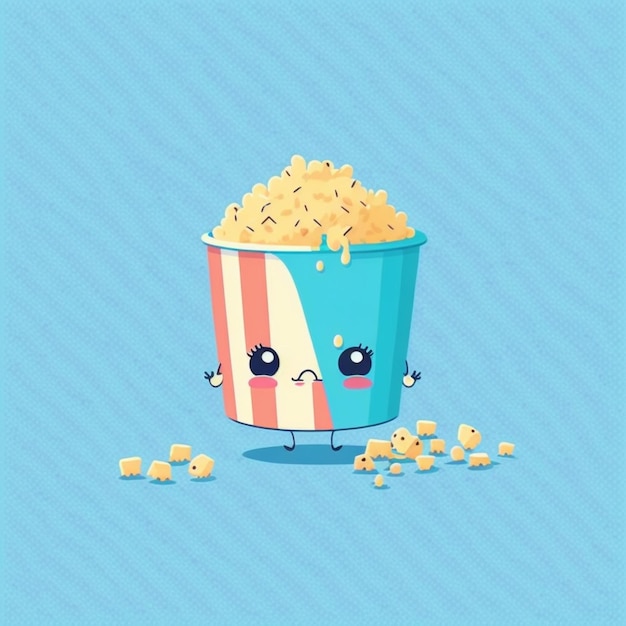 lindo, kawaii, palomitas, vector, ilustración