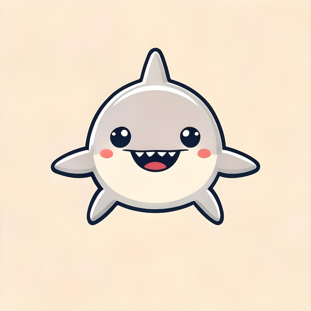 El lindo Kawaii Shark Vector Clipart Icon Icon de personaje de dibujos animados en un fondo de crema