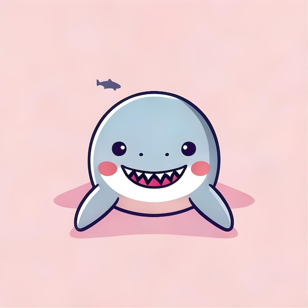 El lindo Kawaii Shark Vector Clipart Icon Icon de personaje de dibujos animados en un fondo rosa pálido