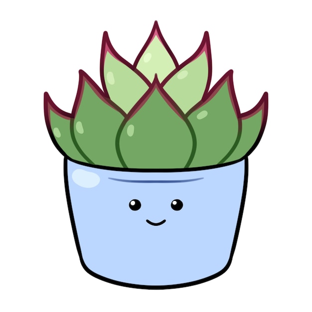 Lindo kawaii simple dibujado a mano planta colorida en el icono de la olla