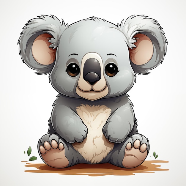 El lindo koala de dibujos animados sentado en el suelo