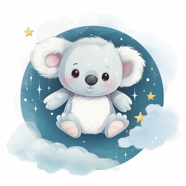 El lindo koala está sentado entre las nubes.