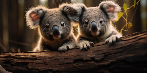 Lindo koala en una rama de eucalipto IA generativa