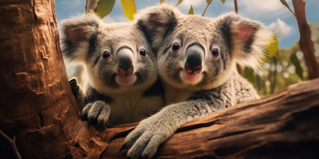 Lindo koala en una rama de eucalipto IA generativa