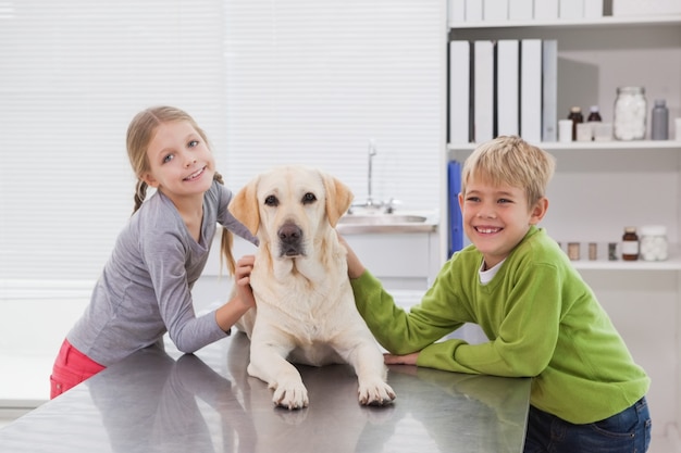 Lindo labrador con sus felices dueños