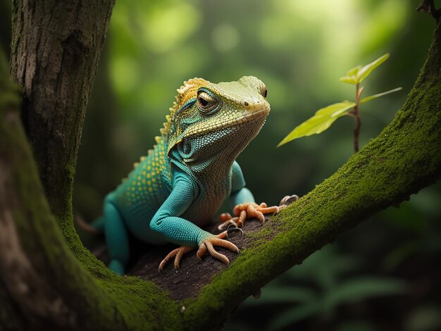 Foto un lindo lagarto en el bosque mirando a la cámara