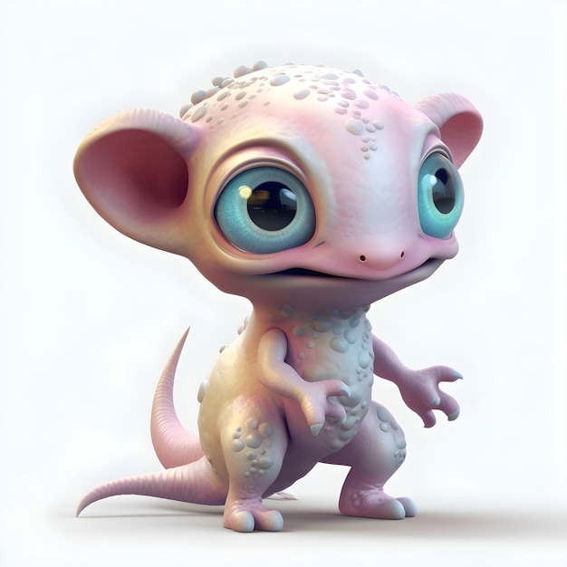 Lindo lagarto de dibujos animados aislado sobre fondo blanco 3D rendering