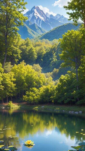 Lindo lago de lótus com cena natural relaxante para papel de parede móvel