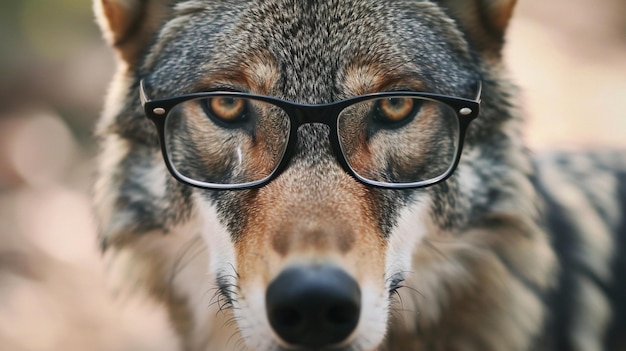 lindo lobo de primer plano con gafas retrato de lobo con gafas generativo Ai