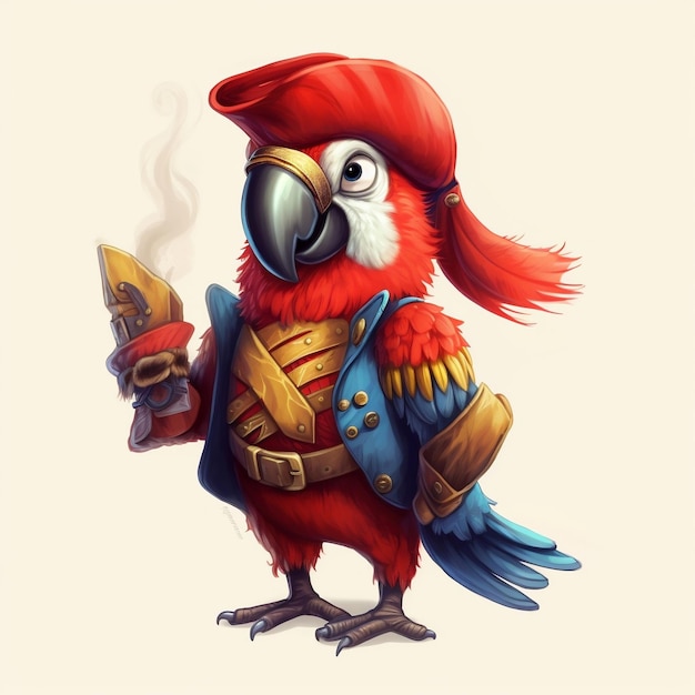 Lindo loro pirata de dibujos animados con una IA generativa de habitación