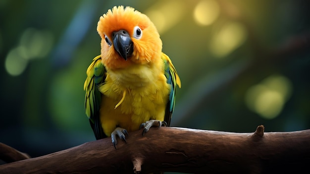 Lindo loro en la rama del árbol