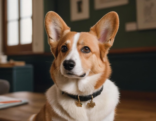 El lindo maestro de perros corgi.