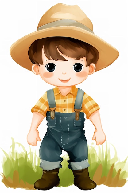 Foto lindo menino fazendeiro aquarela arte